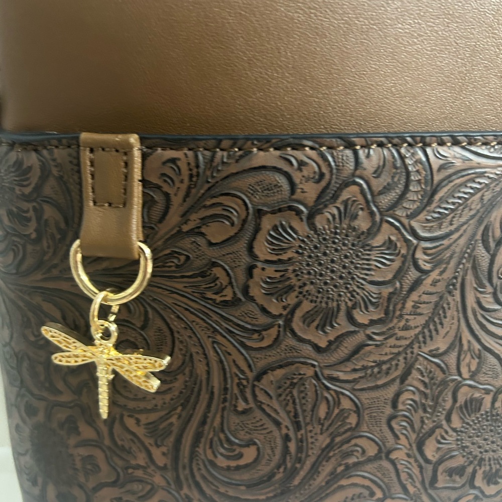Brown Floral Embossed Crossbody Bag - Picture 4 of 4